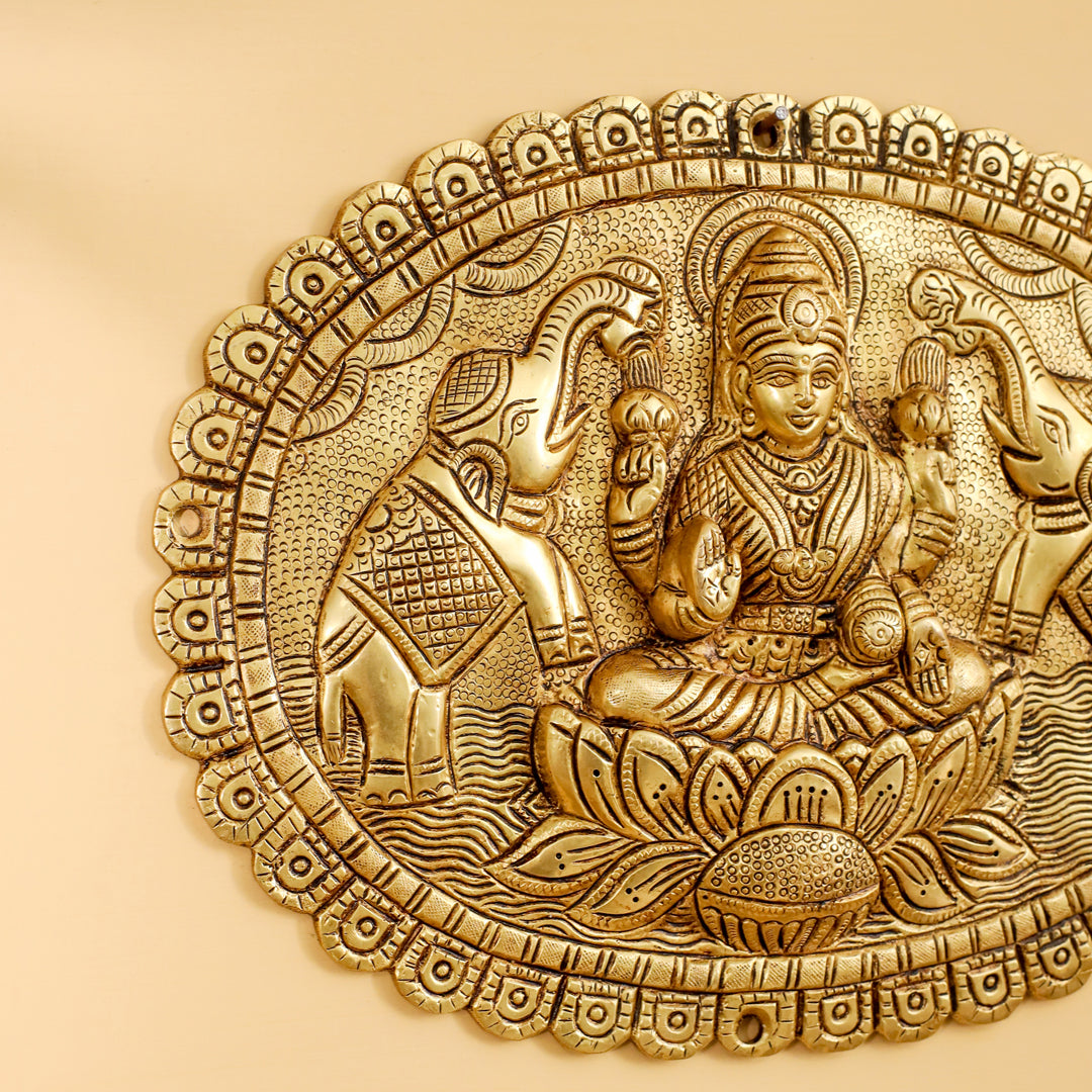 Brass Gaja Lakshmi Wall Hanging Plate (12.5 Inch)