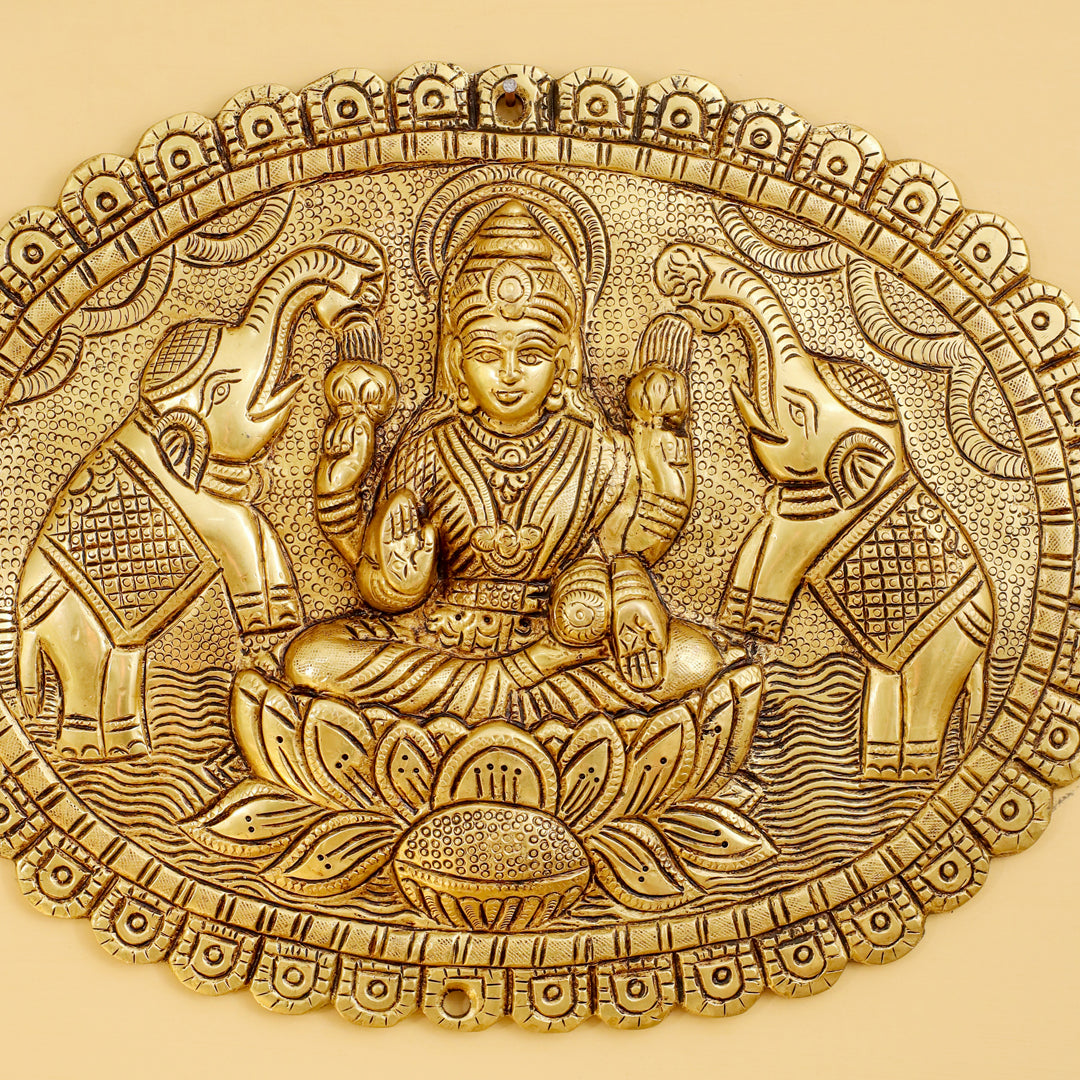 Brass Gaja Lakshmi Wall Hanging Plate (12.5 Inch)