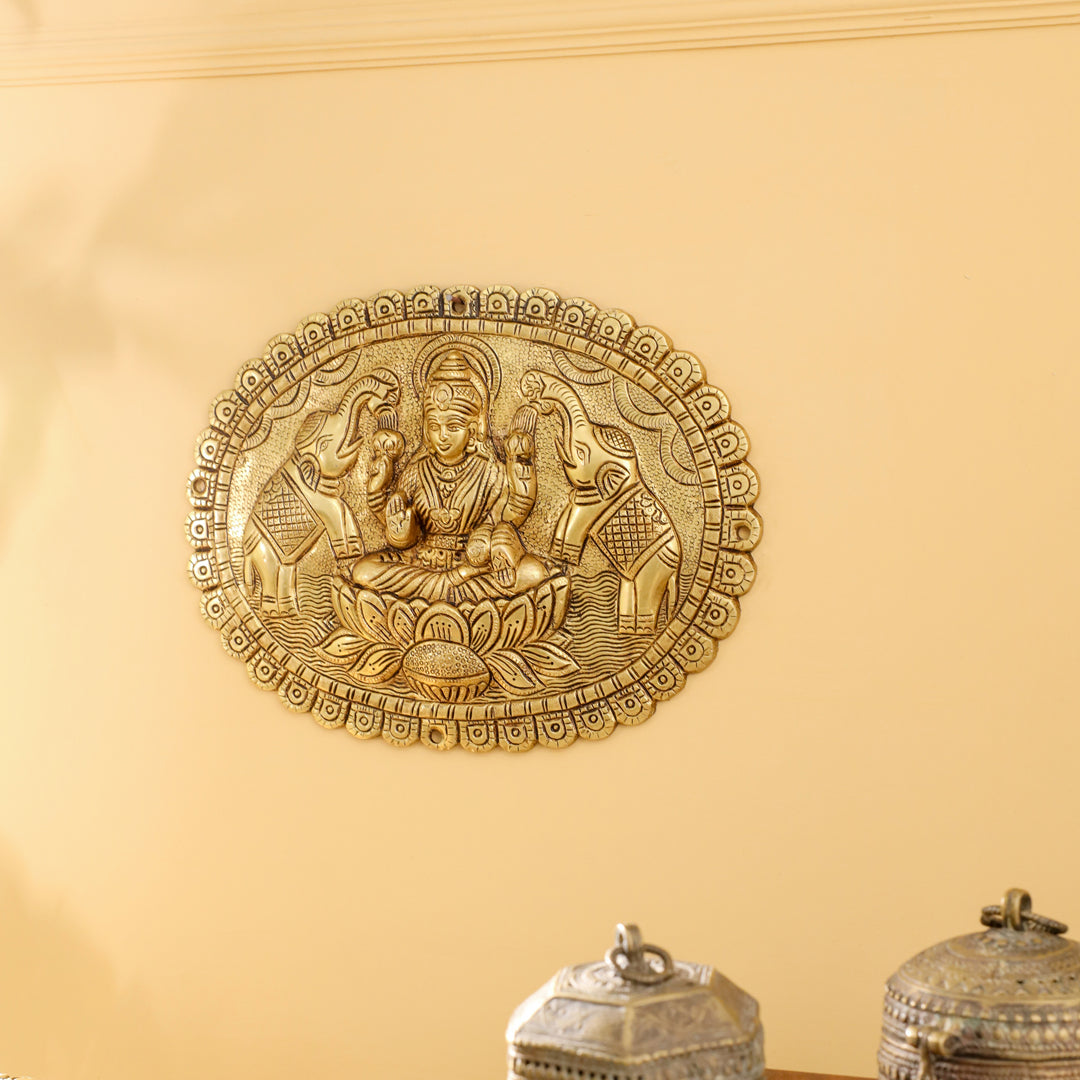 Brass Gaja Lakshmi Wall Hanging Plate (12.5 Inch)