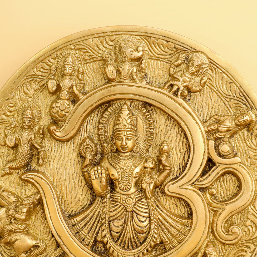 Brass Vishnu Om Dashavatara Wall Hanging Plate (7.8 Inch)