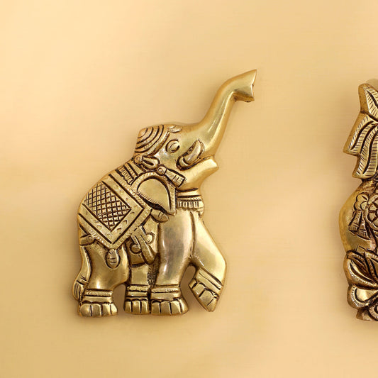 Brass Mangal Kalash with Gaja / Elephants Wall Hanging Set (5.5 Inch)