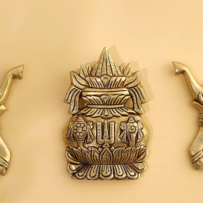 Brass Mangal Kalash with Gaja / Elephants Wall Hanging Set (5.5 Inch)