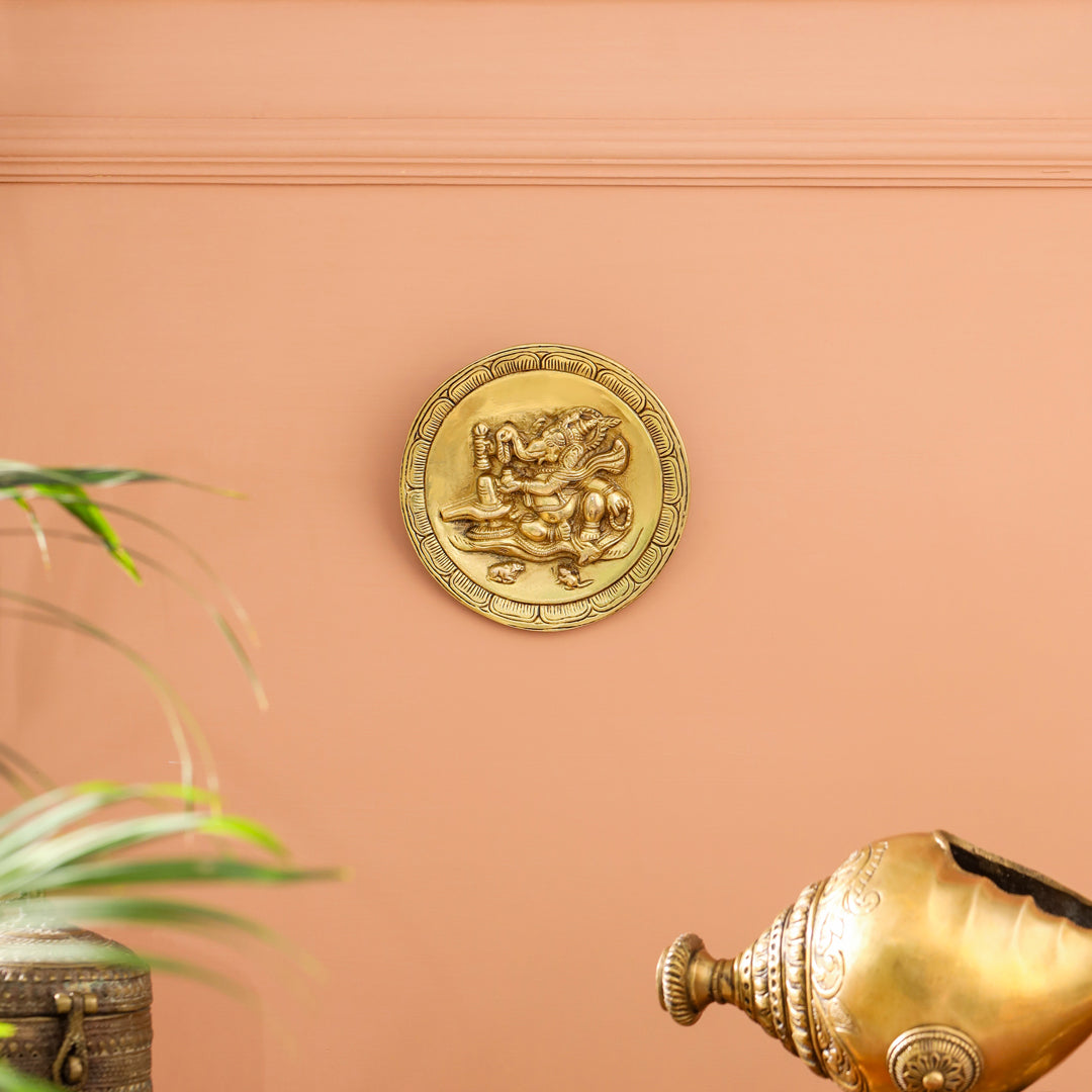 Brass Ganesha Wall Hanging Plate (5.4 Inch)