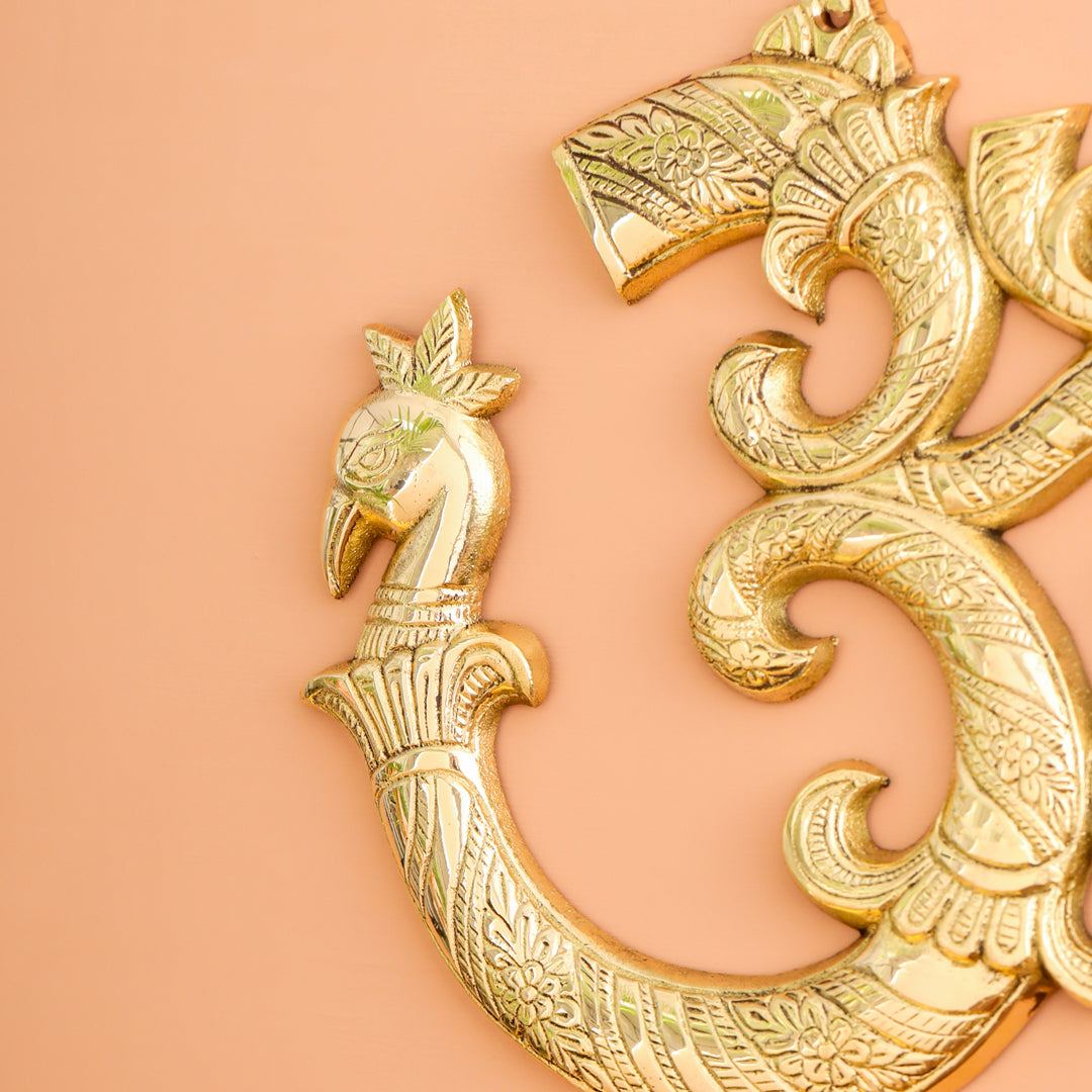 Brass Om with Peacock Wall Hanging (8.2 Inch)