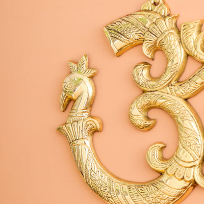 Brass Om with Peacock Wall Hanging (8.2 Inch)