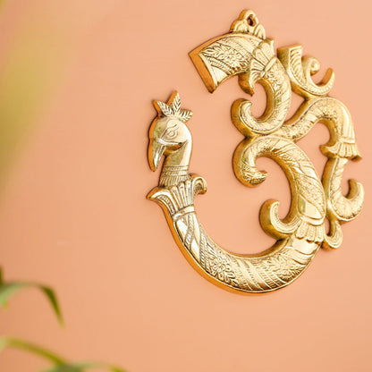 Brass Om with Peacock Wall Hanging (8.2 Inch)