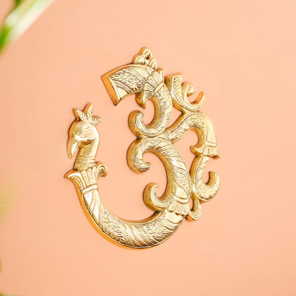 Brass Om with Peacock Wall Hanging (8.2 Inch)
