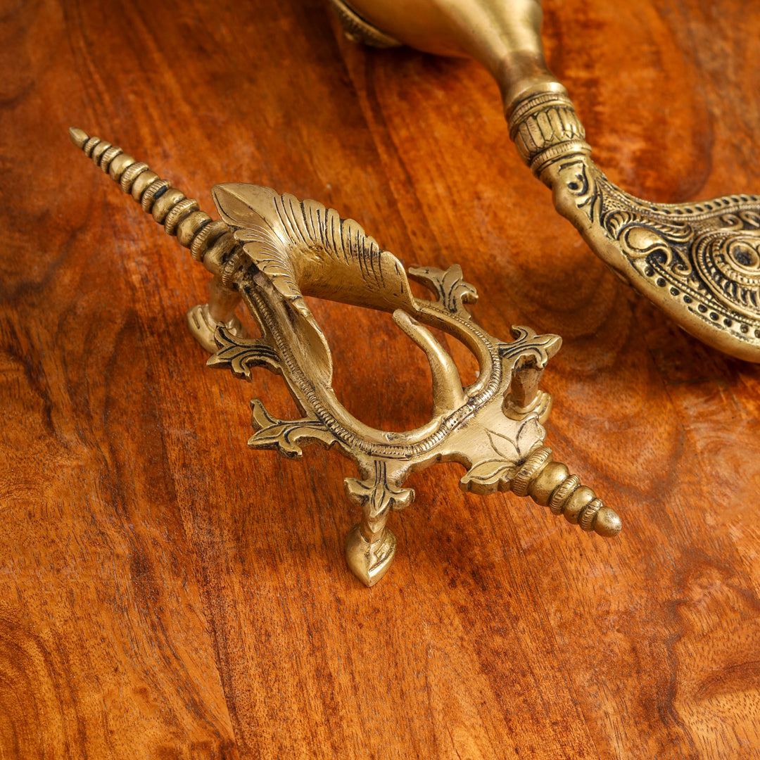 Brass Conch / Shankh with Intricate Stand (13 Inch)