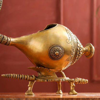 Brass Conch / Shankh with Intricate Stand (13 Inch)