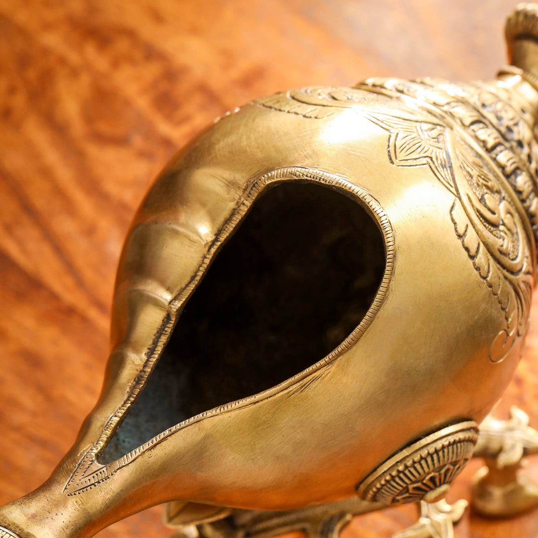 Brass Conch / Shankh with Intricate Stand (13 Inch)