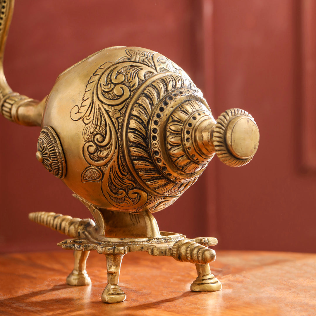Brass Conch / Shankh with Intricate Stand (13 Inch)