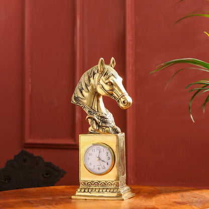 Brass Horse Head Table Clock (11 Inch)