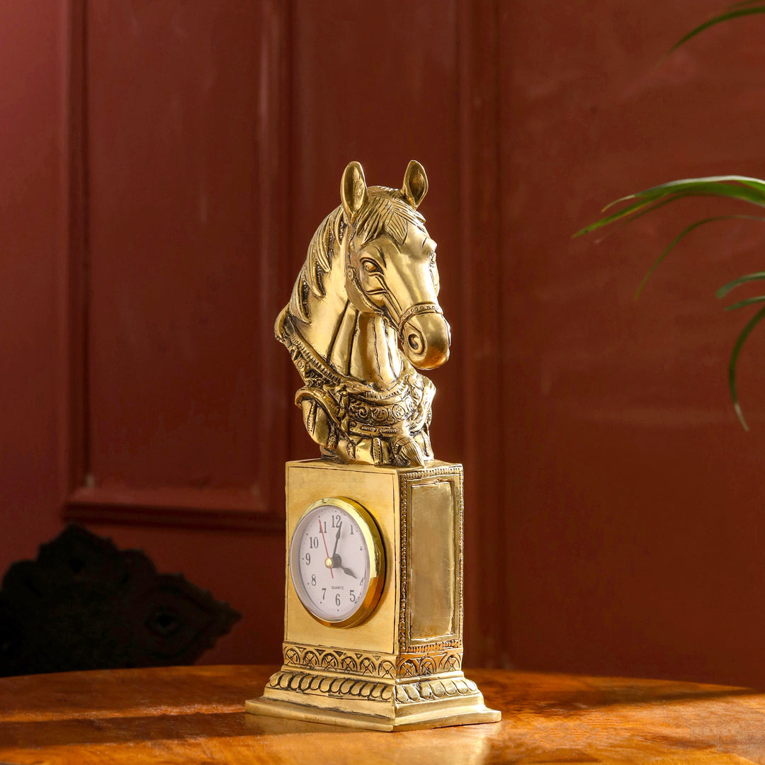 Brass Horse Head Table Clock (11 Inch)