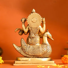 Brass Saraswati Sitting On Swan Figurine (9 Inch)