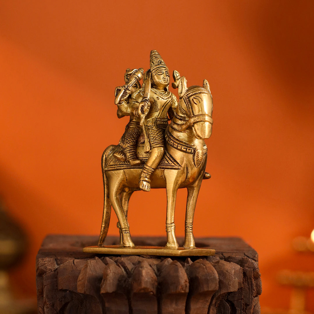 Brass Shiva Parvati on Horse (4.9 Inch)