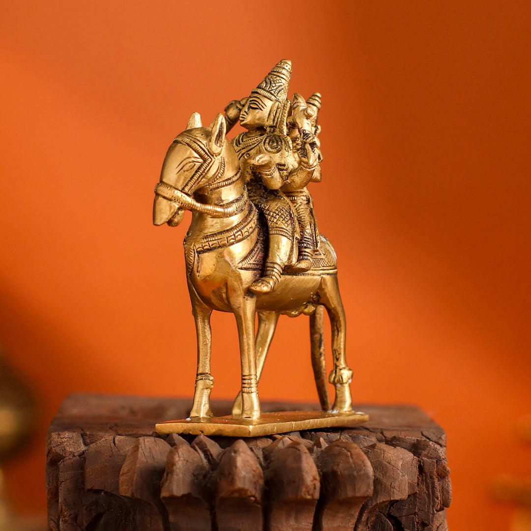 Brass Shiva Parvati on Horse (4.9 Inch)