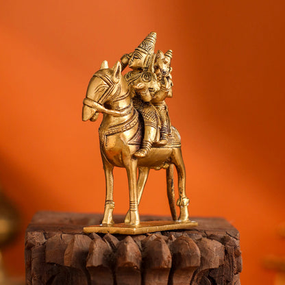 Brass Shiva Parvati on Horse (4.9 Inch)