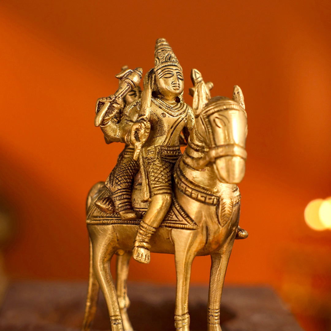 Brass Shiva Parvati on Horse (4.9 Inch)