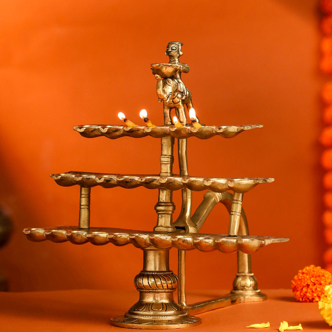 Brass Traditional 28 Petal Ganga Aarti (9.8 Inch)