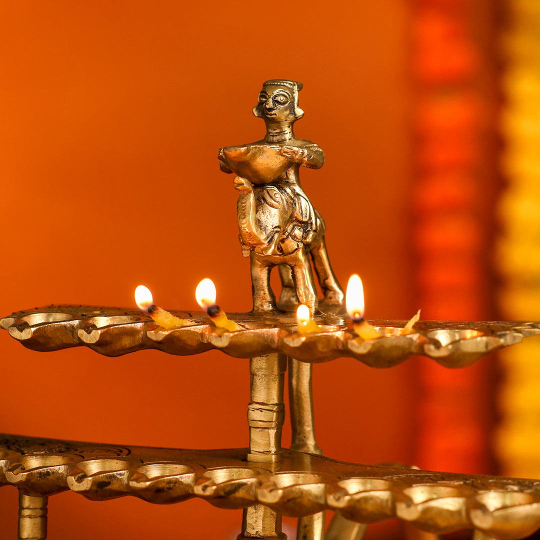 Brass Traditional 28 Petal Ganga Aarti (9.8 Inch)