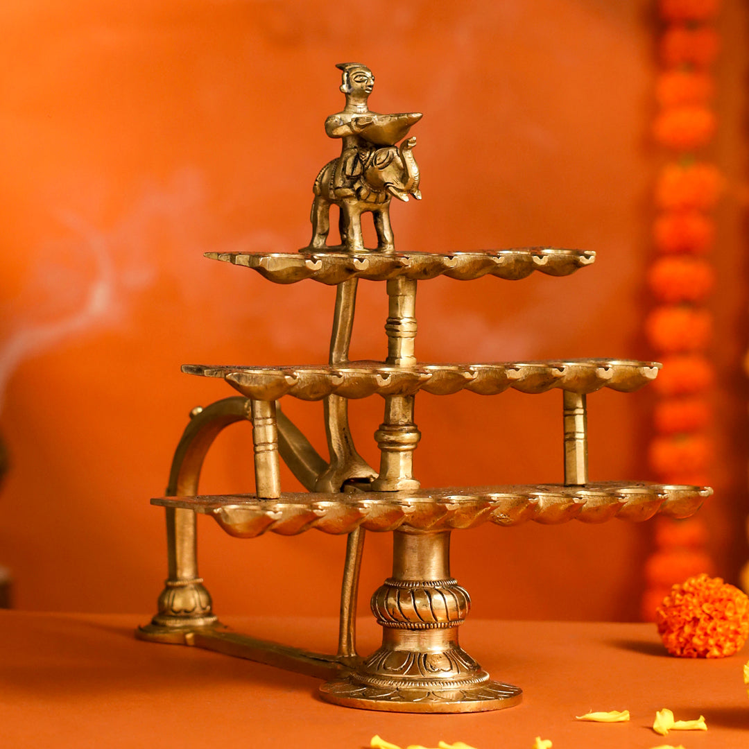 Brass Traditional 28 Petal Ganga Aarti (9.8 Inch)