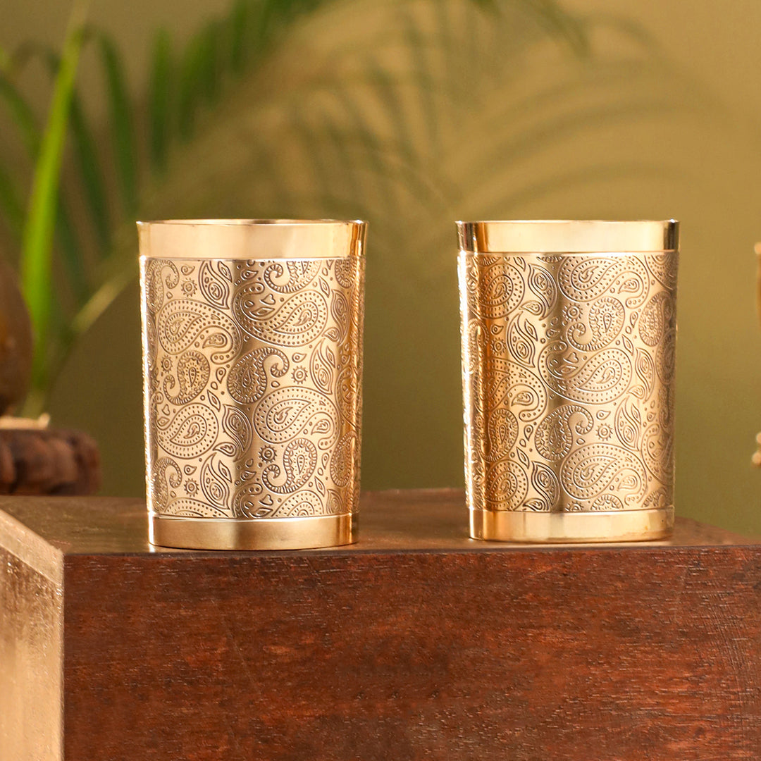 Brass Hand Carved Glass Pair (4 Inch)