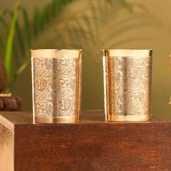 Brass Hand Carved Glass Pair (4 Inch)