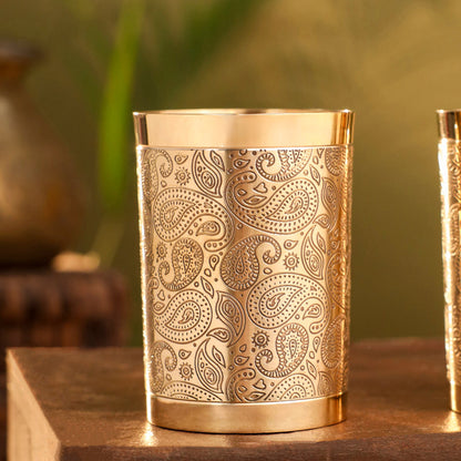 Brass Hand Carved Glass Pair (4 Inch)