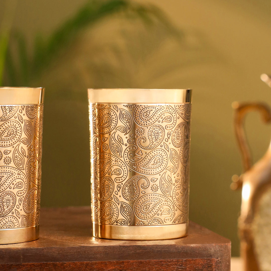 Brass Hand Carved Glass Pair (4 Inch)