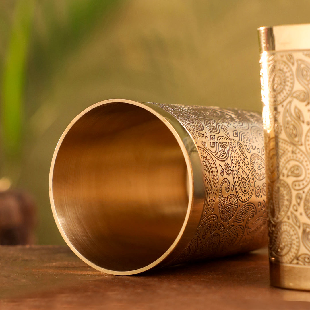 Brass Hand Carved Glass Pair (4 Inch)