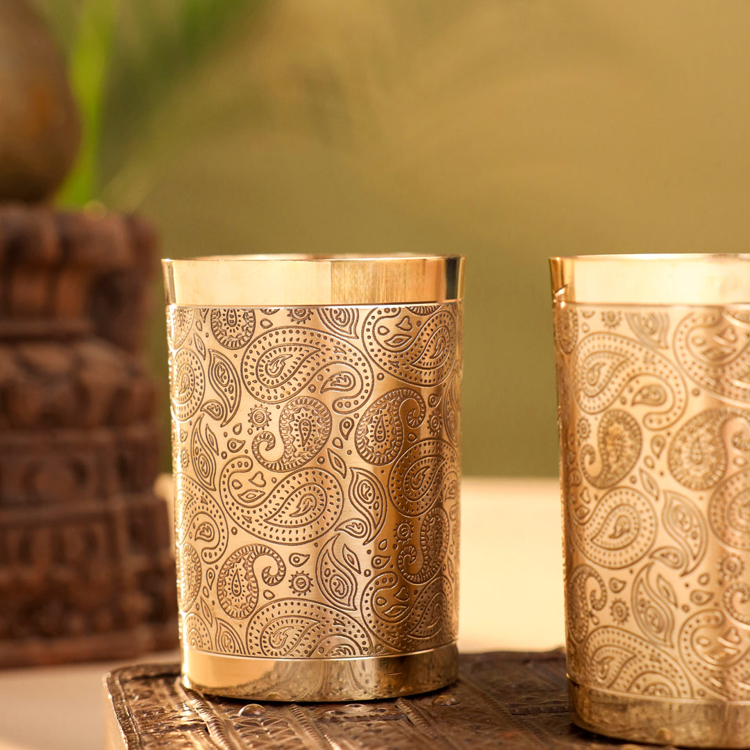 Brass Hand Carved Glass Pair (4 Inch)