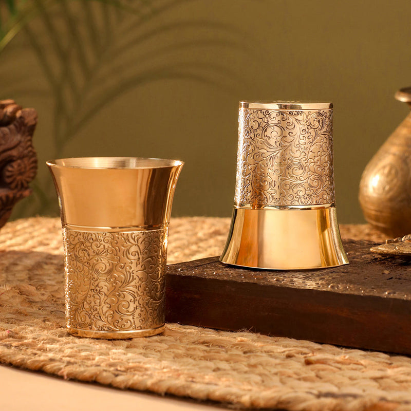 Brass Hand Carved Glass Pair (4.1 Inch)