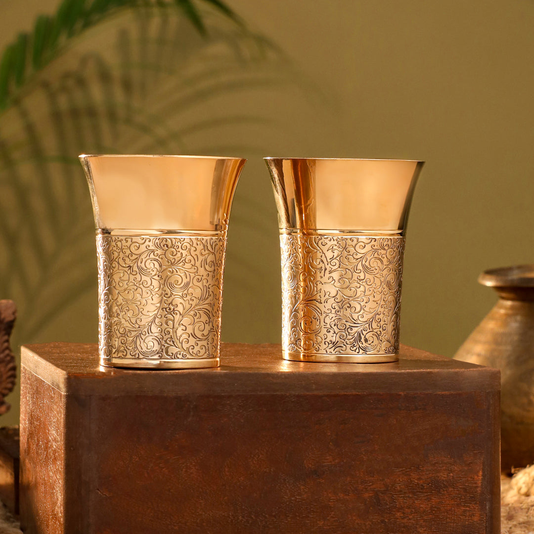Brass Hand Carved Glass Pair (4.1 Inch)