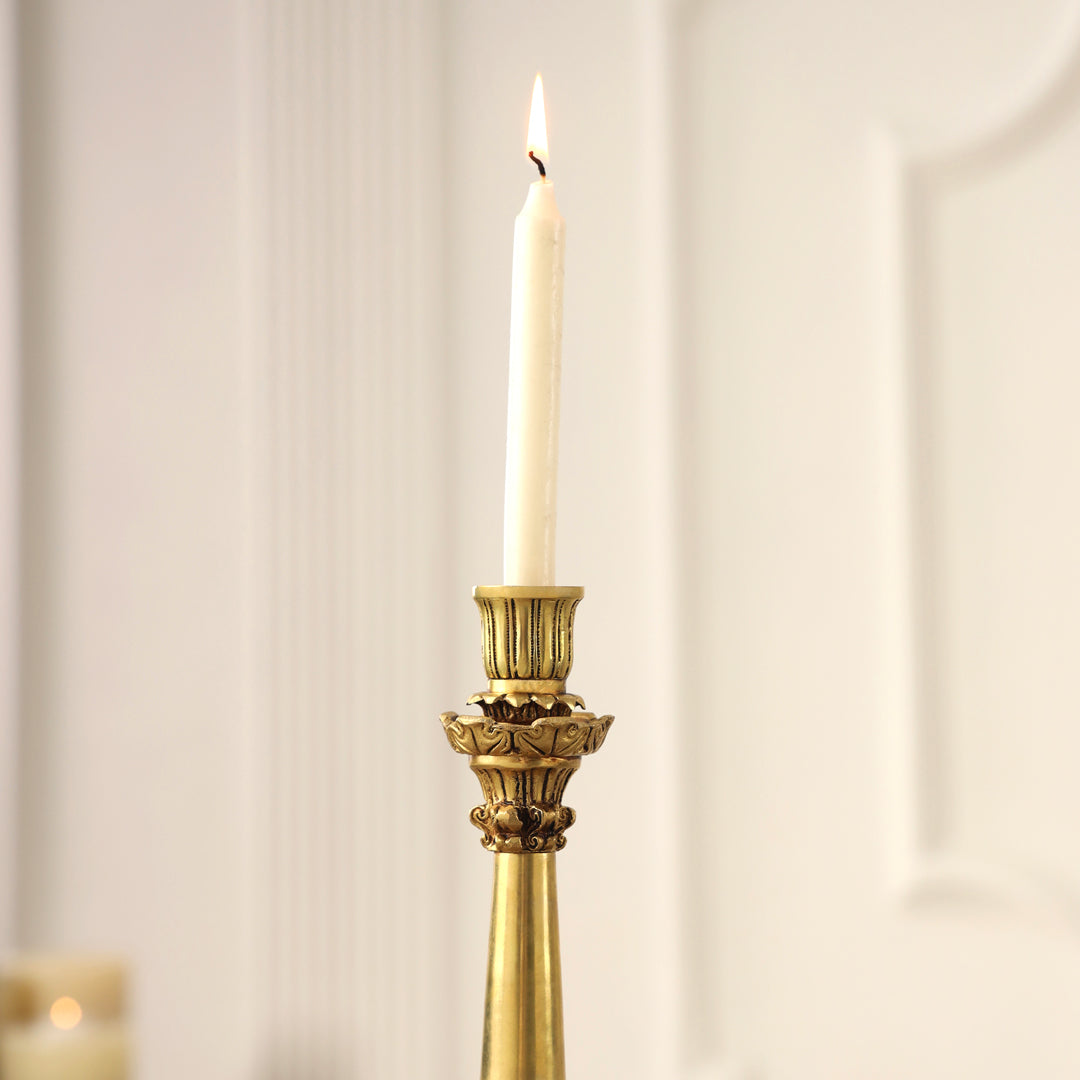Brass Candle Stand with Velvet Gift Box – Elegant Décor & Gift (10.9 Inch)