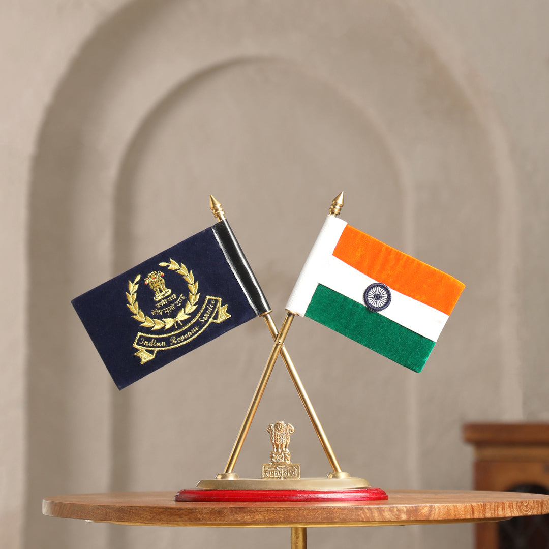 Brass National & Indian Revenue Service Flag Stand (12 Inch)