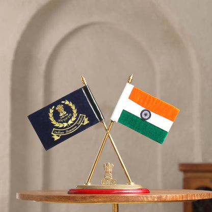 Brass National & Indian Revenue Service Flag Stand (12 Inch)