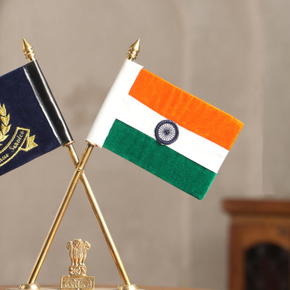 Brass National & Indian Revenue Service Flag Stand (12 Inch)