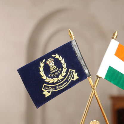 Brass National & Indian Revenue Service Flag Stand (12 Inch)