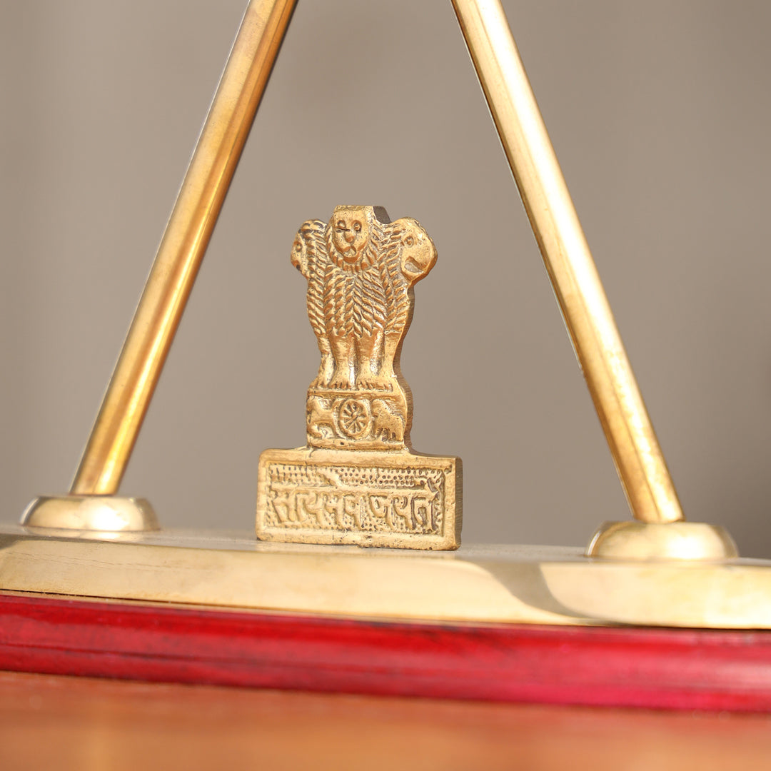 Brass National & Gujarat Police Flag Stand (12 Inch)