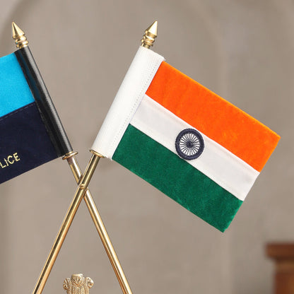 Brass National & Gujarat Police Flag Stand (12 Inch)
