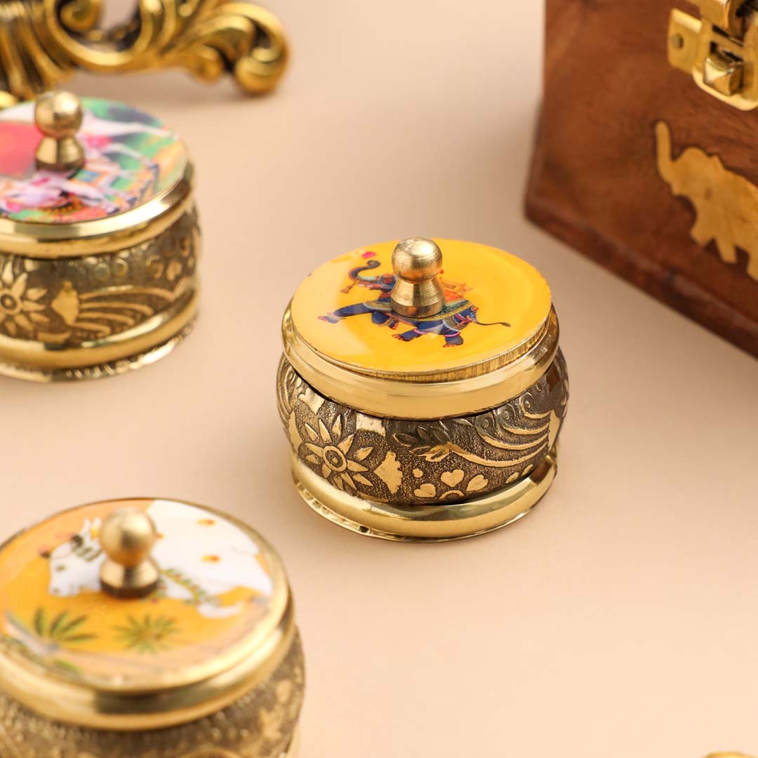 Brass Pichwai Sindoor Box Pack of Three (1.8 INCH)