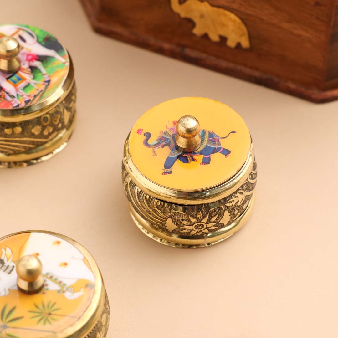 Brass Pichwai Sindoor Box Pack of Three (1.8 INCH)