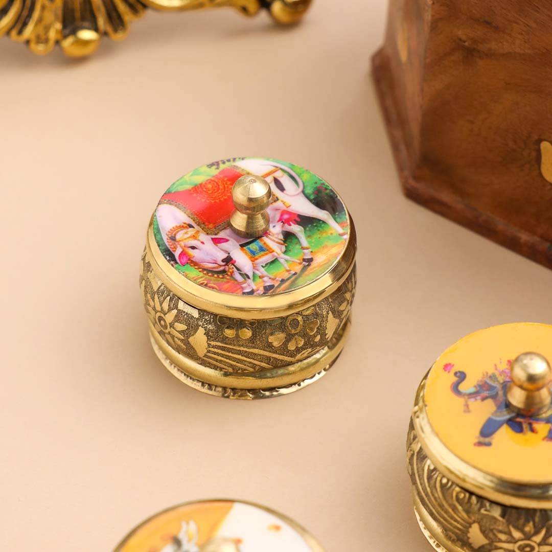 Brass Pichwai Sindoor Box Pack of Three (1.8 INCH)