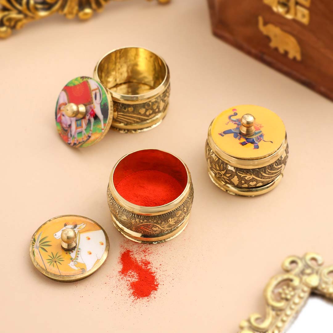 Brass Pichwai Sindoor Box Pack of Three (1.8 INCH)