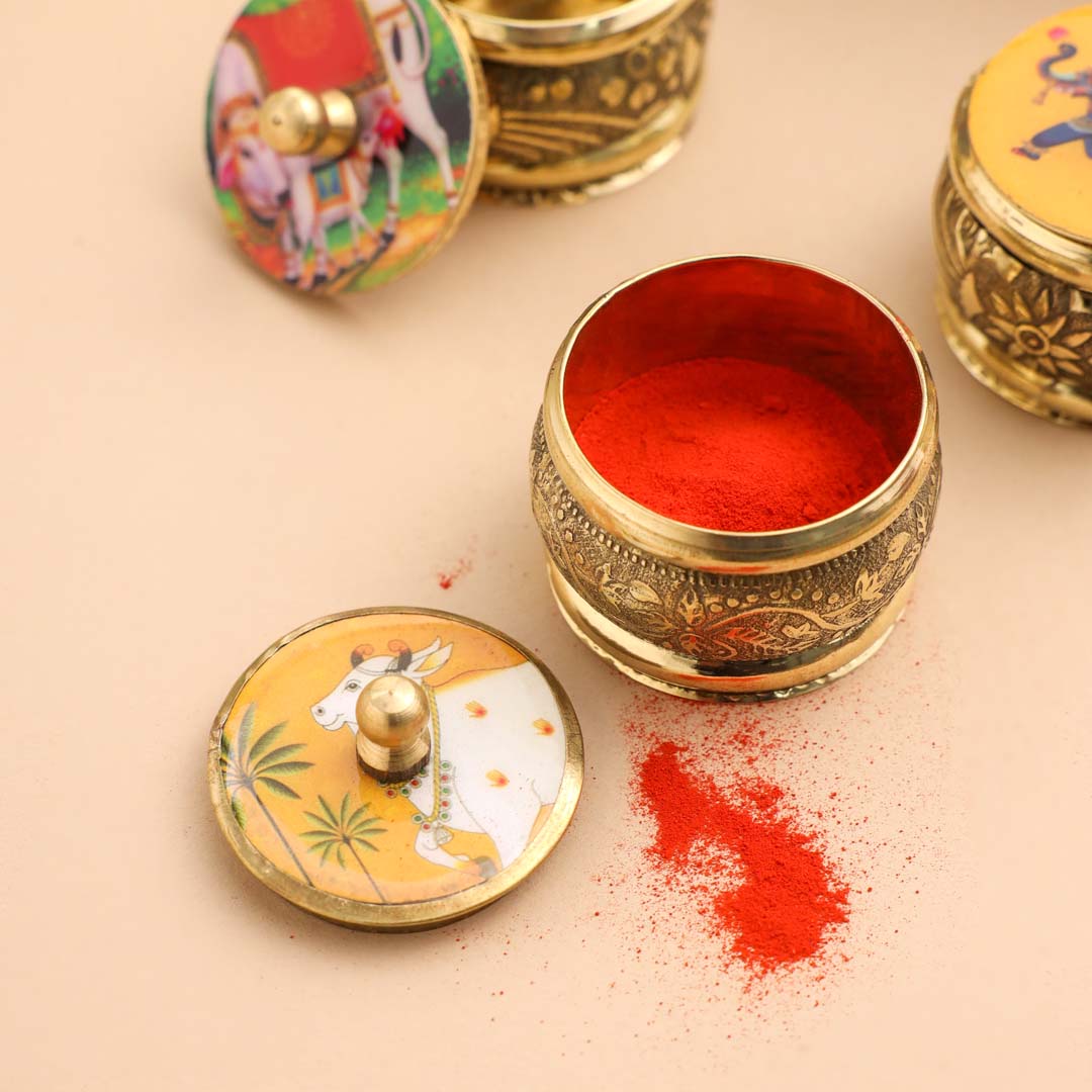 Brass Pichwai Sindoor Box Pack of Three (1.8 INCH)