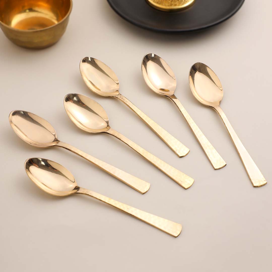 Brass Hammered Design Spoon Set (Pack Of 6)