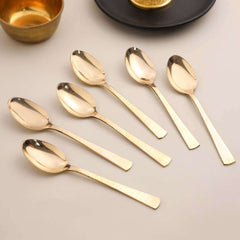 Brass Hammered Design Spoon Set Of 6 (7 Inch)