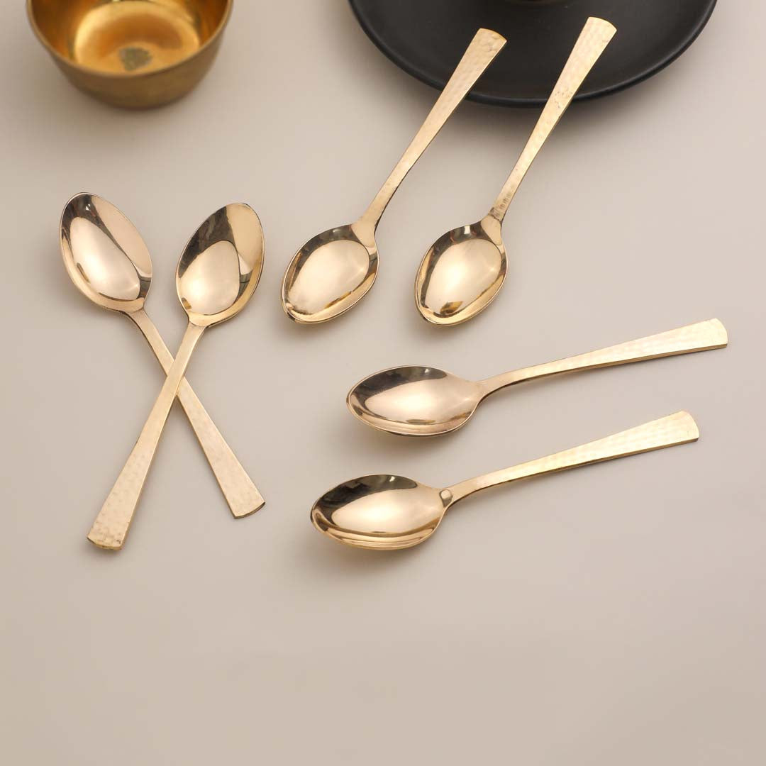Brass Hammered Design Spoon Set (Pack Of 6)