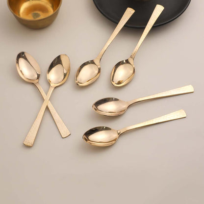 Brass Hammered Design Spoon Set (Pack Of 6)