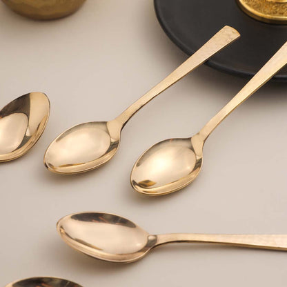 Brass Hammered Design Spoon Set (Pack Of 6)